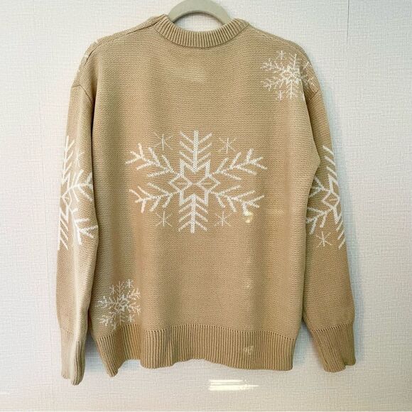Ladies Snowflake Christmas Sweater, Tan & White, Crewneck, Medium, NWOT - Picture 6 of 7